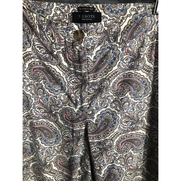 Talbots The Perfect Crop Women's Beige Multi Paisley Cotton Stretch Pants SZ-22 - Picture 10 of 16